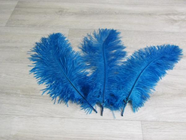 3 Straußenfedern 25 bis 30 cm dunkeltürkis
