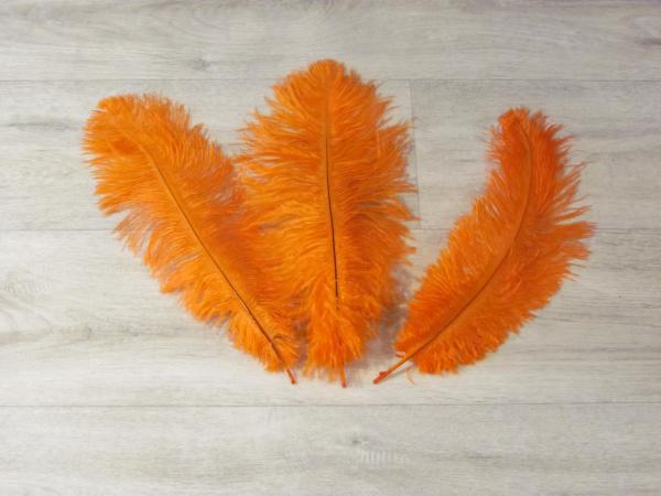 3 Straußenfedern 25 bis 30 cm orange