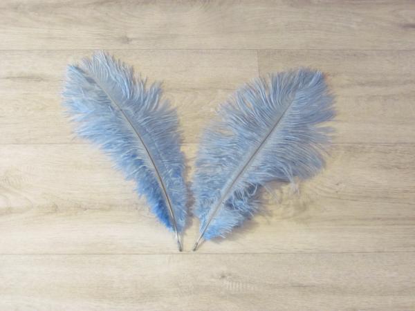 2 Straußenfedern 30 bis 35 cm himmelblau